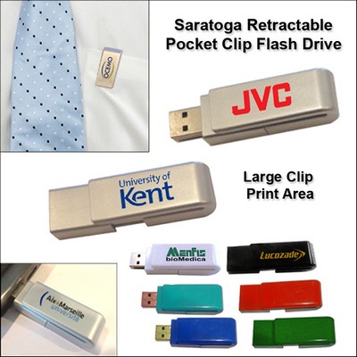 Saratoga Retractable Pocket Clip Flash Drive - 2 GB Memory