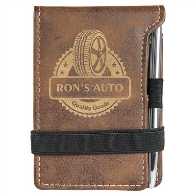 Notepad with Pen, Rustic Faux Leather, 3 1/4" x 4 3/4"