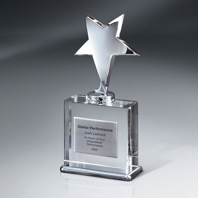 Silver Star on Crystal Base with Silver Plate (Small)
