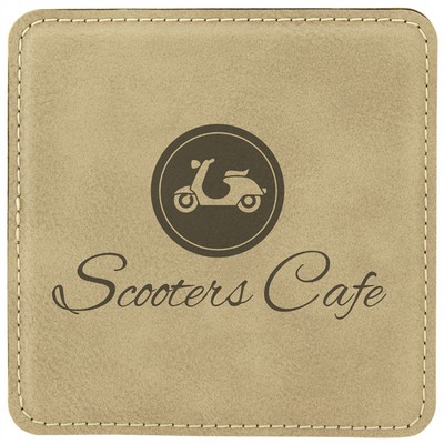 4" Square Light Brown Laserable Leatherette Coaster