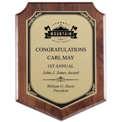 Genuine Walnut Plaque with Brushed Brass Engraving Plate, 8" x 10-1/2" Award