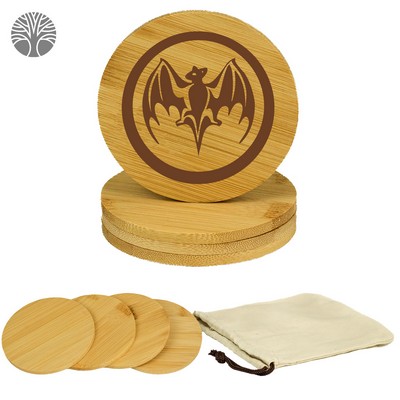 Drinkmat Set Of 4 Bamboo Coasters with Canvas Pouch