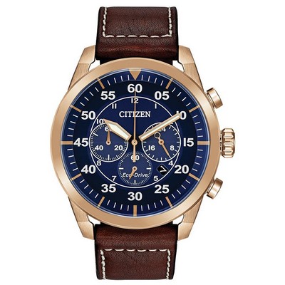 Citizen® Men's Rose Gold-Tone Eco-Drive Watch w/Brown Leather Strap