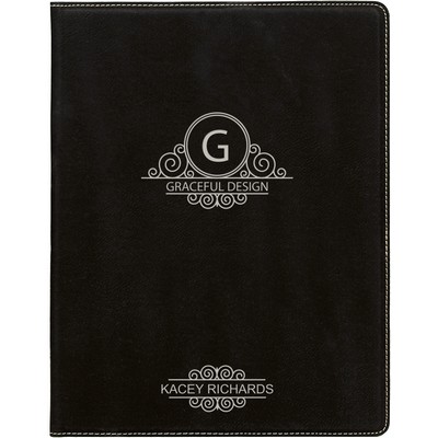 7" x 9" Black/Silver Leatherette Small Portfolio with Notepad