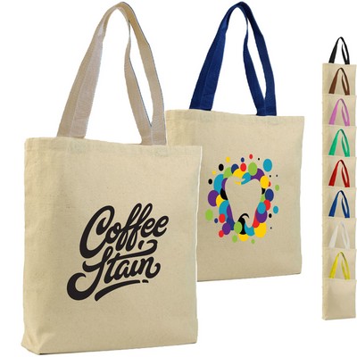 Cotton Canvas Color Handle Tote Bag with Bottom Gusset USA Decorated (15" x 15")