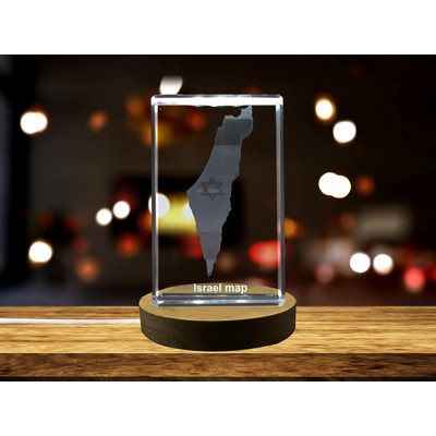 Israel 3D Engraved Crystal Trophy Award w/LED Base - Recognition Decor
