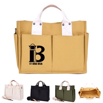 Multi-Pocket Snap Canvas Handbag Crossbody Bag
