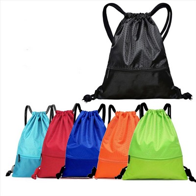 Waterproof Ripstop Nylon Drawstring Backpack With Front Pocket