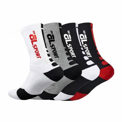 Custom Logo Knit Jacquard Cotton Athletic Crew Socks