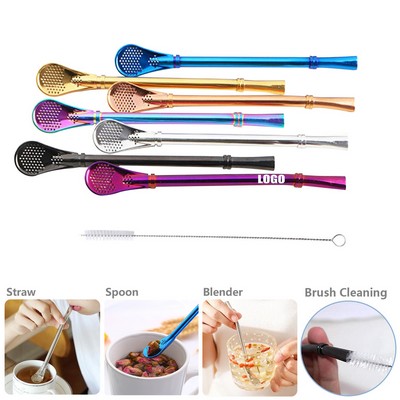 Strainer Metal Straw Spoon w/Ring