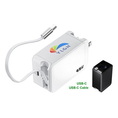 45W Power Wall Charger w/ Retractable USB-C Cable