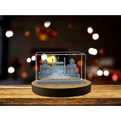 Red Fort Castle 3D Engraved Crystal Trophy Award w/LED Base