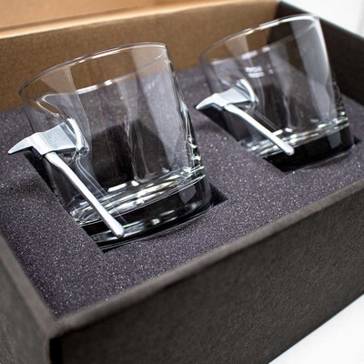 Fire Axe Embedded Rocks Glass Gift Set