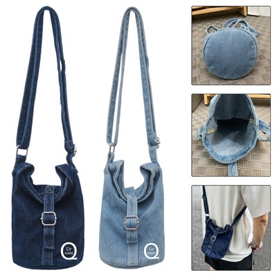 9.4 X 5.5" Denim Crossbody Bucket Phone Pouch Bag