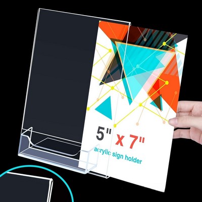 Clear Slanted Acrylic 5" x 7" business card stand with sign holder