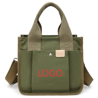 Convertible Canvas Tote Bag with Multi-Pockets