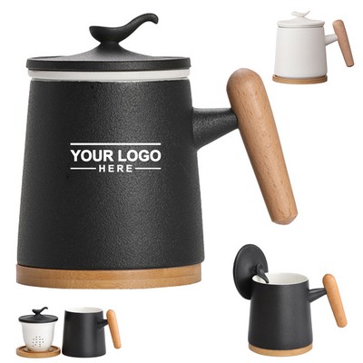 10Oz/300Ml Ceramic Teacup W/ Coaster And Infuser