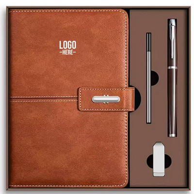 Leather-covered Notebook With Ballpoint Pen & USB Flash Drive Business Gift Set