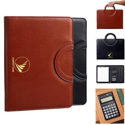 A4 Leather Zipper Portfolio with 12-Digit Calculator
