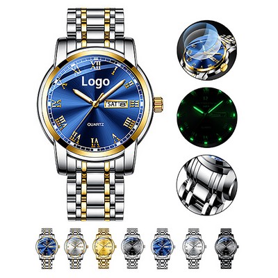 Luxury Stainless Steel Quartz Movement Calendar Function Men's Wrist Watches