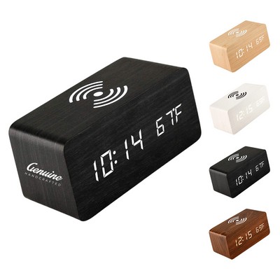 Wooden Alarm Clock with Wireless Charger