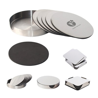 6 Piece Square Stainless Steel Coaster Set With Stand