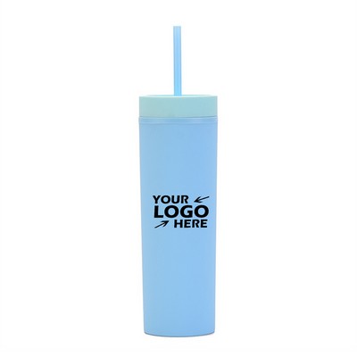 16oz Double Straight Straw Cup Macaron-color Water Bottle