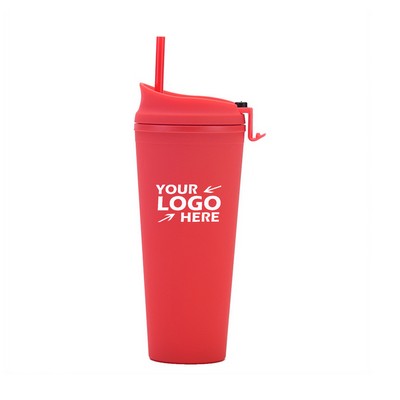 24oz Double-layer Plastic Straw Cup
