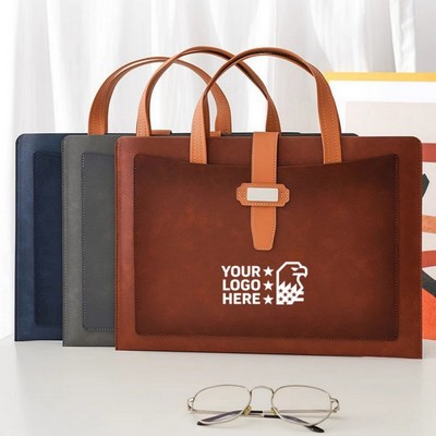 A4 PU Leather Business Document File Pouch Handle