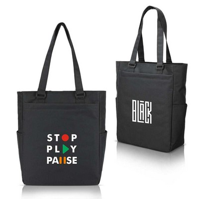 Herringbone Work Tote Bag With Phone Sleeve & Bottle Pocket