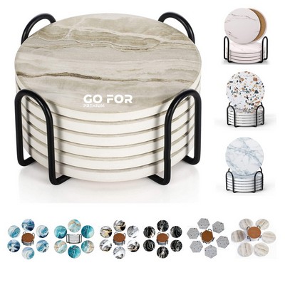 6 Pcs Drink Coasters Set with Holder