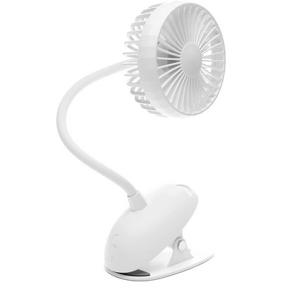 Rechargeable USB Battery Clip Fan 5" Fan with Long Gooseneck-Wht
