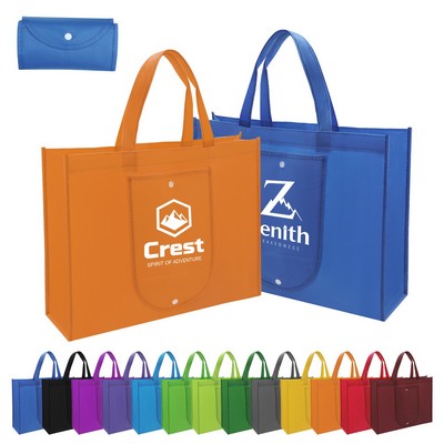 Non Woven Foldable Shopping Tote Bag W/ Snap Closure