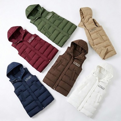 Removable Hood Women's Long Puffer Vest