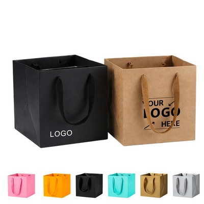Square Gift Paper Bag With Handle, Durable Cardboard 9.8" × 9.8"× 9.8"