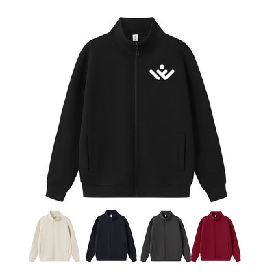 Stand Collar Zip Jacket Unisex Cotton Sweater Long Sleeve Sweatshirts