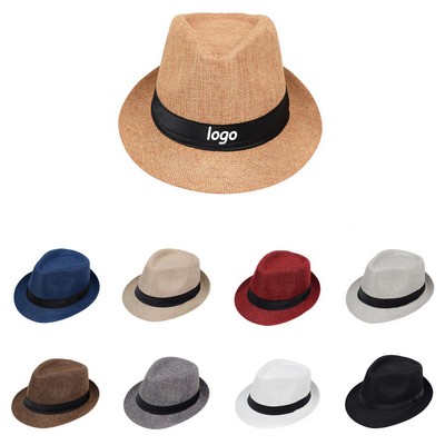 Natural Paper Straw Fedora Hat With Custom Band