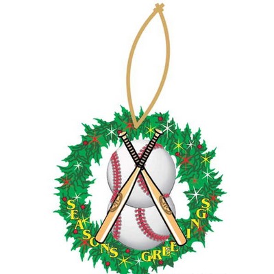 Baseballs & Bats Promotional Wreath Ornament w/ Black Back (10 Square Inch)