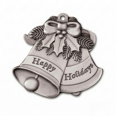 Full Size Stock Design Happy Holidays Pewter Holiday Bells Ornament