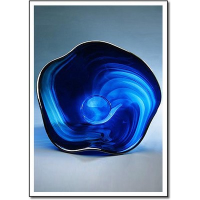 Glacier Ice Flow Art Glass Bowl w/ Marble Base (14.5"x10.5")
