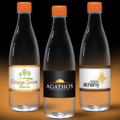 16.9 Oz. Spring Water Full Color Label, Clear "Glastic" Bottle w/Orange Cap