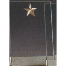 Clear Glass Plaque Award w/Gold Star Accent, Gold Plastic Mounts & Base (4"x6.5")