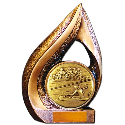 Stock 9" Flame Trophy with 2" Rowing Coin and Engraving Plate