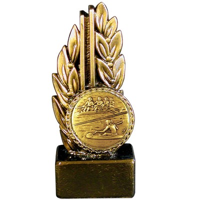 Stock 7" Laurel Trophy With 2" Rowing Coin and Engraving Plate