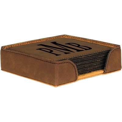 Square Leatherette 6-Coaster Set (Dark Brown)