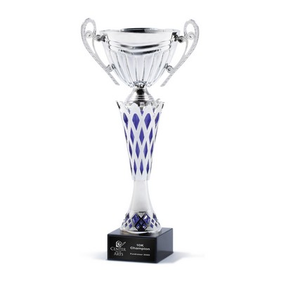 Large Silver Metal Cup with Lattice Column