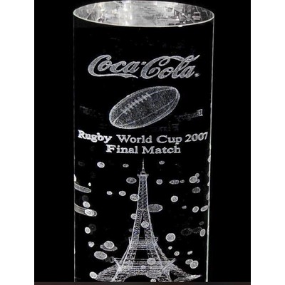 Custom Crystal Image in Cylinder Pillar Award w/3D Logo/Text (7")
