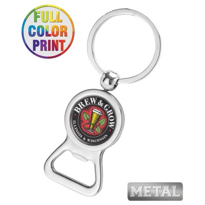 Union Printed - Round Metal Keychain with Beer Bottle Opener - Full Color Dome Print