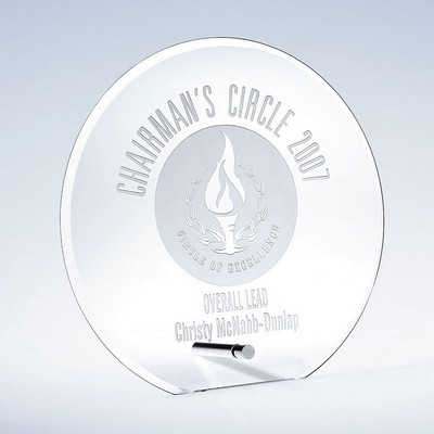 Beveled Circle Jade Glass Award with Aluminum Pole, Medium (9")