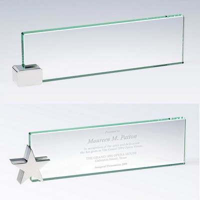 Jade Glass Name Plate with Chrome Rectangle Corner Holder (10"x3")